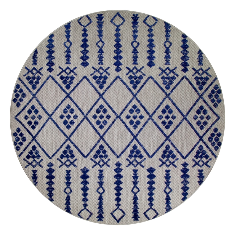 Leick Home 594978 Cusp Gray with Blue Indoor Outdoor Area Rug Round 5'3