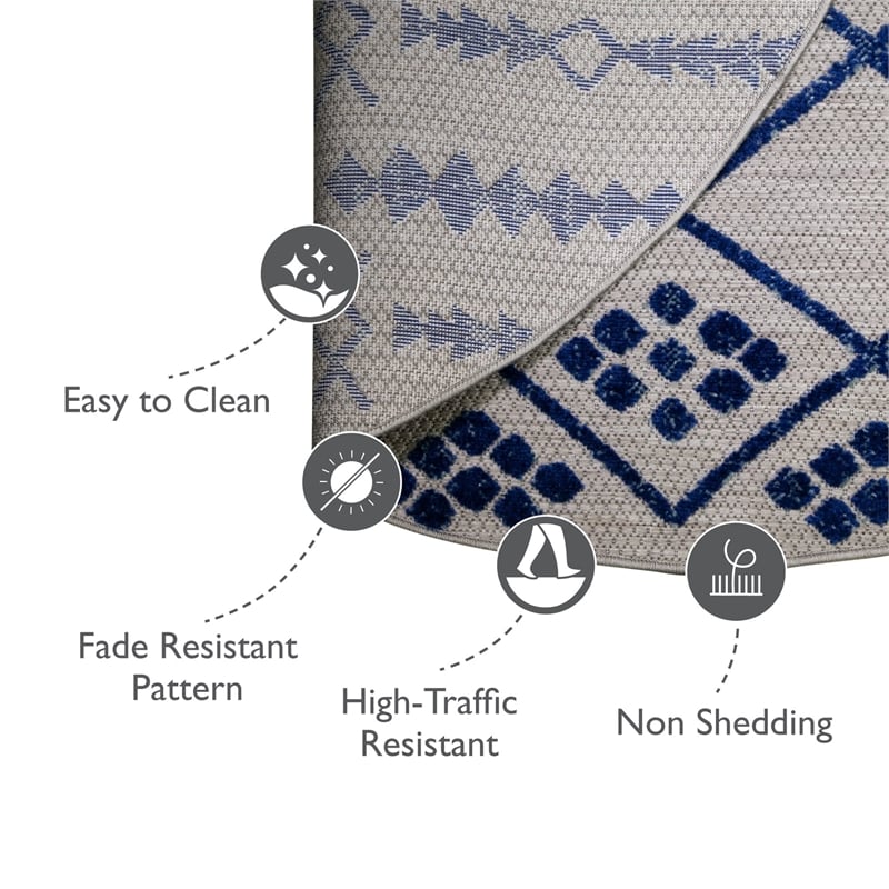 Leick Home 594978 Cusp Gray with Blue Indoor Outdoor Area Rug Round 5'3