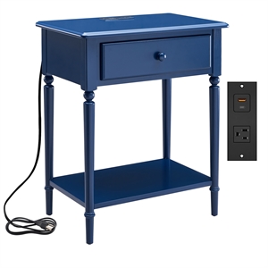 Leick Home Coastal Nightstand Side Table with AC/USB Charger-Navy Blue