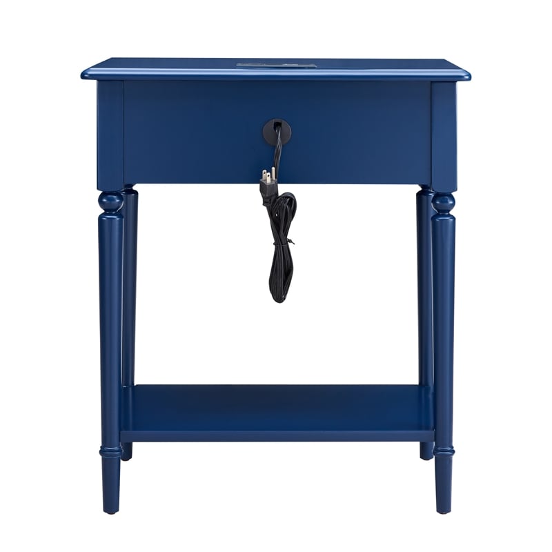 Leick Home Coastal Nightstand Side Table with AC/USB Charger-Navy Blue