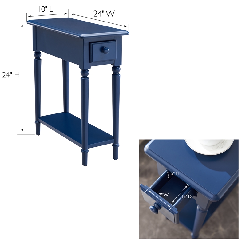 Leick Home Coastal Narrow Side Table with Drawer-Navy Blue