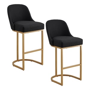Leick Home Barrelback 42.5&quot Metal & Linen Stool in Gold/Black (Set of 2)