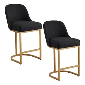 Leick Home Barrelback 38.5&quot Metal & Linen Counter Stool in Gold and Black