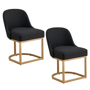 Leick Home Barrelback 31&quot Metal & Linen Dining Chair in Gold/Black (Set of 2)