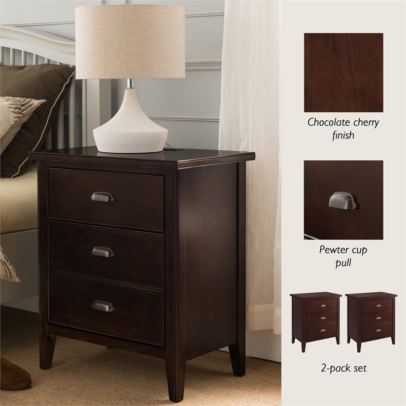 Leick Home Laurent Traditional Wood Nightstand in Chocolate (Set of 2)