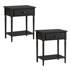 Leick Home Coastal Traditional Wood Nightstand in Black (Set of 2)