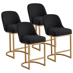 Barrelback Counter Stool w/ Black Seat & Gold Metal Base-Set of 4