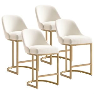 Barrelback Counter Stool w/ White Seat & Gold Metal Base-Set of 4