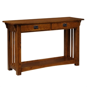 Leick Furniture Wood Mission Console Table with Drawers and Shelf in Oak