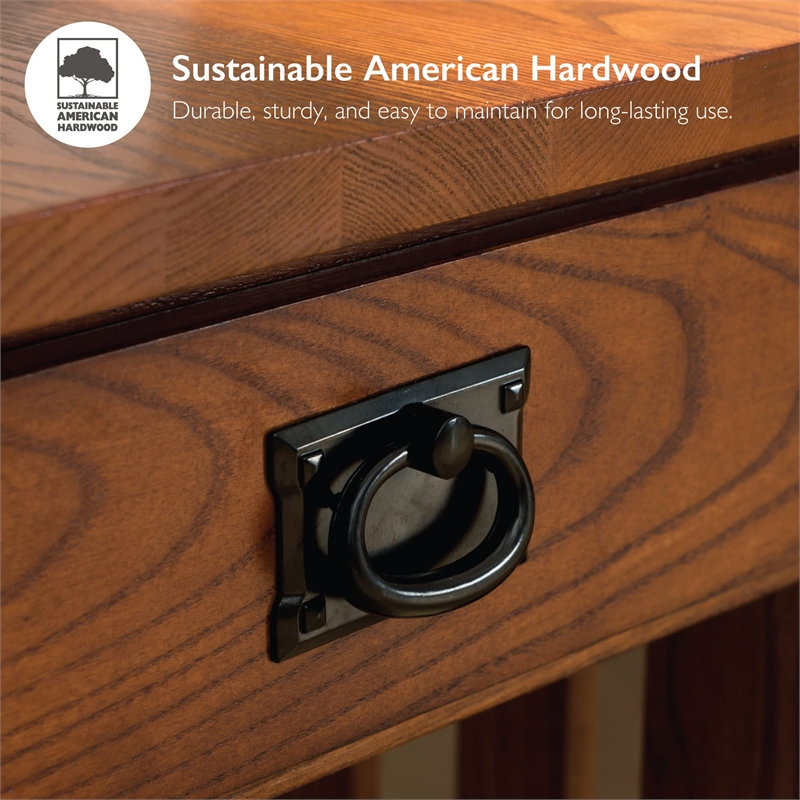 Leick Furniture Wood Mission Console Table with Drawers and Shelf in Oak