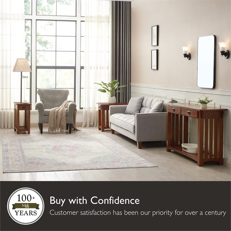 Leick Furniture Wood Mission Console Table with Drawers and Shelf in Oak