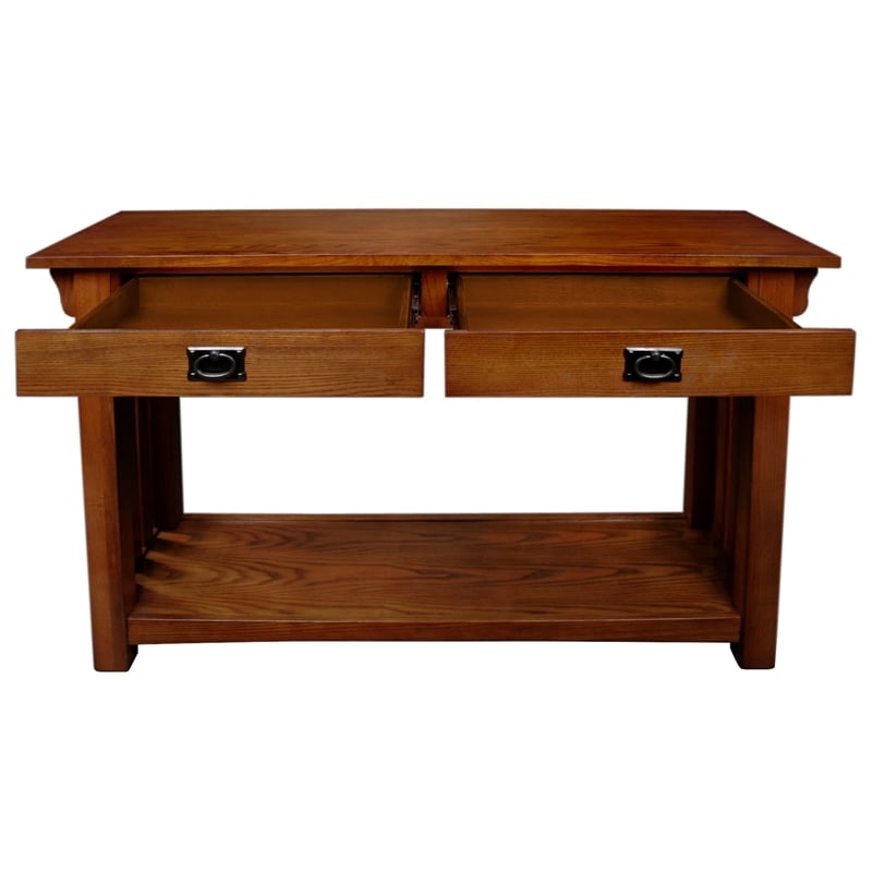 Leick Furniture Wood Mission Console Table with Drawers and Shelf in Oak