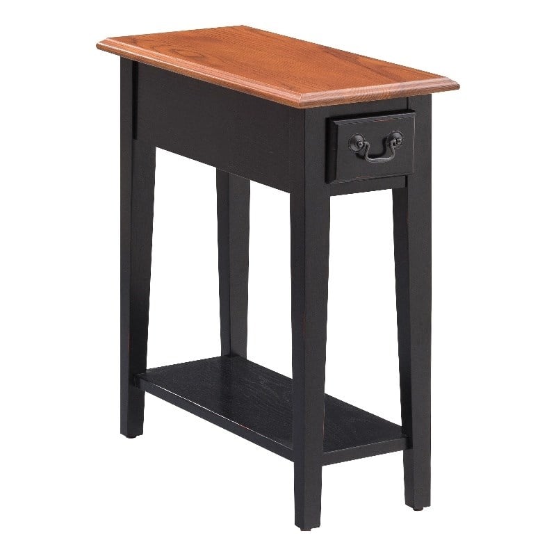 Leick Chair Side End Table, Brown Cherry Finish : Leick Home Luna Narrow Chairside End Table, Gray Wash
