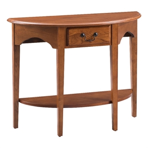 leick furniture wood demilune console table in medium oak finish