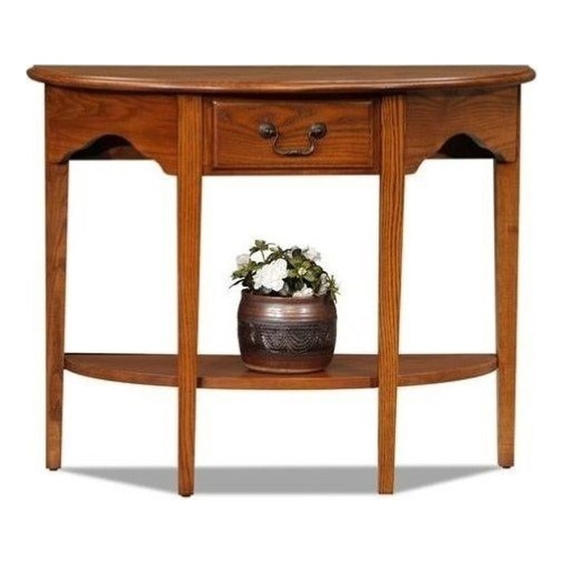 Leick Furniture Wood Demilune Console Table in Medium Oak Finish