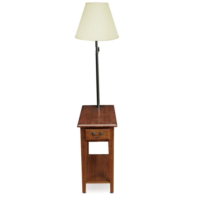 Leick Furniture Wood Chairside Lamp Table with Drawer in Medium Oak Finish
