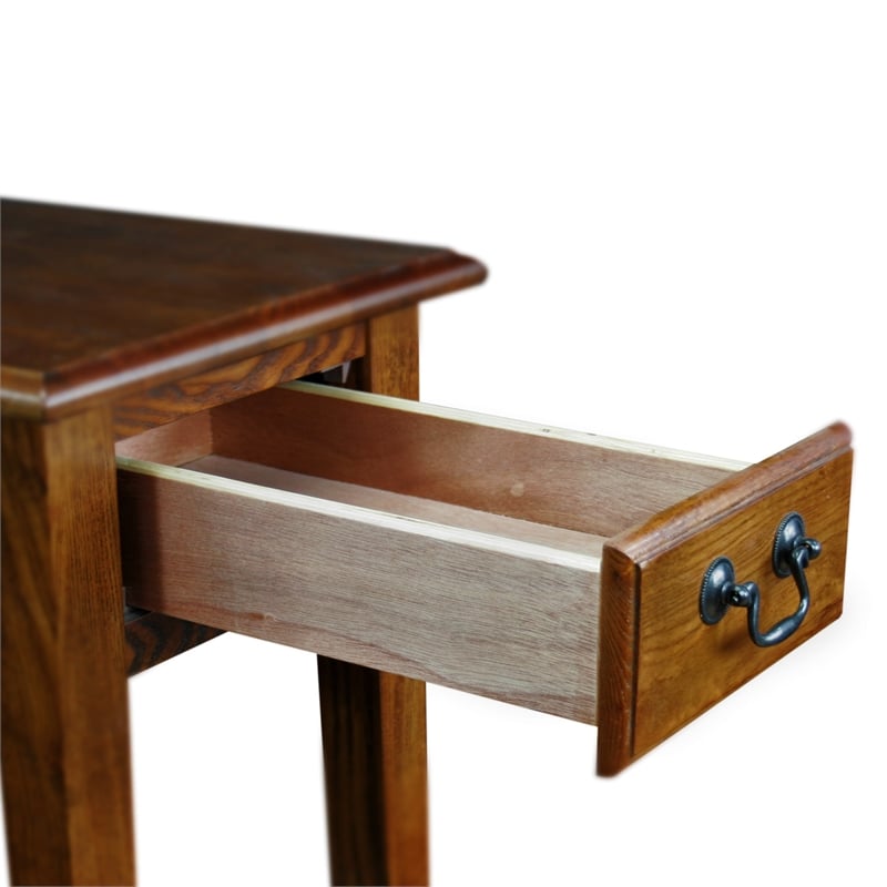 Leick Furniture Wood Chairside Lamp Table with Drawer in Medium Oak Finish