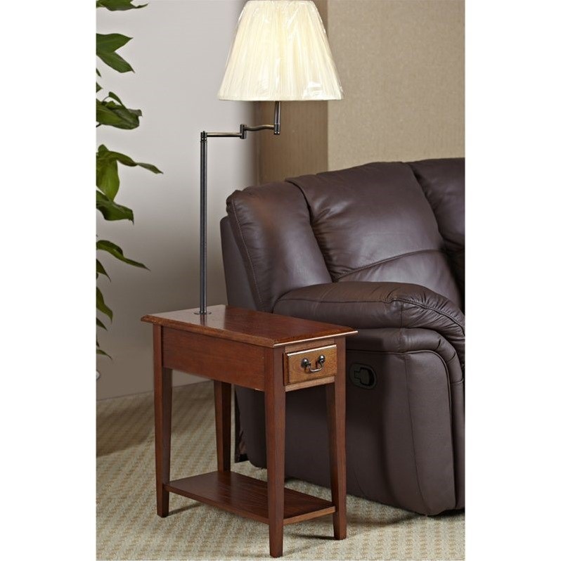 Leick Furniture Wood Chairside Lamp Table with Drawer in Medium Oak Finish