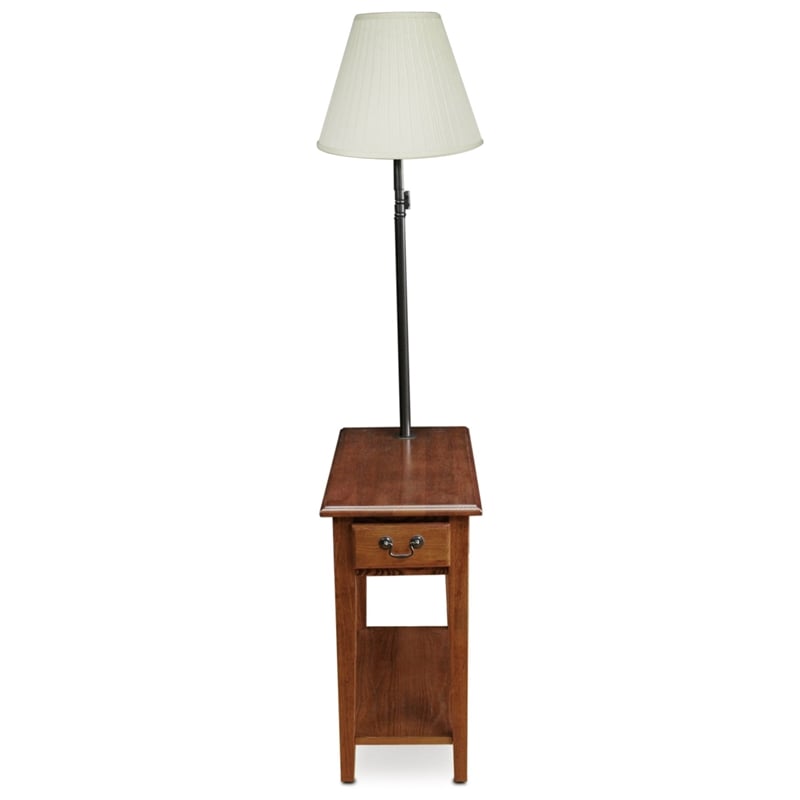 Leick Furniture Wood Chairside Lamp Table with Drawer in Medium Oak Finish