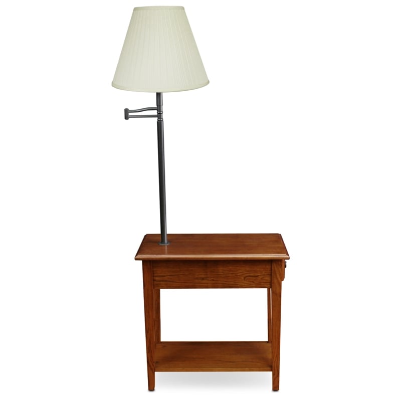 Leick Furniture Wood Chairside Lamp Table with Drawer in Medium Oak Finish