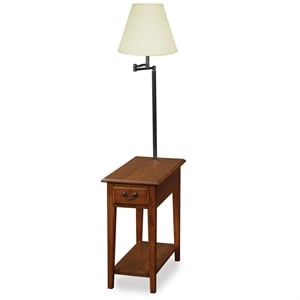 Leick Furniture Wood Chairside Lamp Table with Drawer in Medium Oak Finish