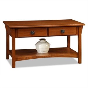 leick furniture mission two drawer storage coffee table in russet