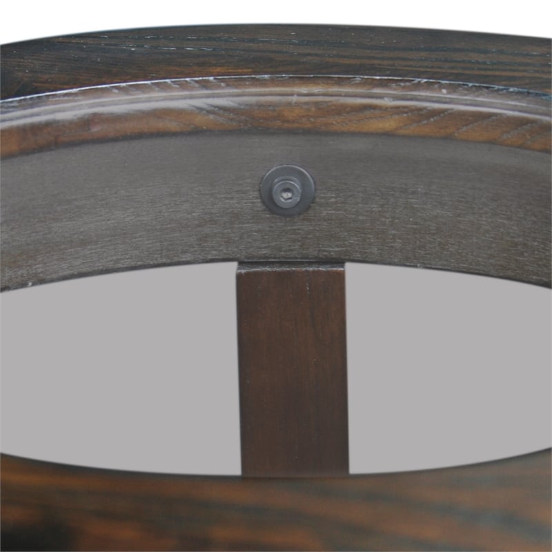 Leick Furniture Solid Wood Round Glass Top End Table in Chocolate Oak