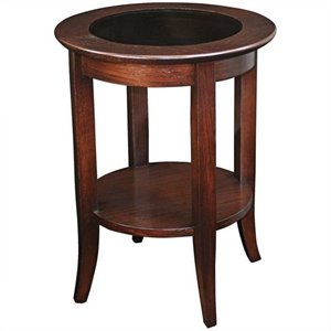Leick Furniture Solid Wood Round Glass Top End Table in Chocolate Oak