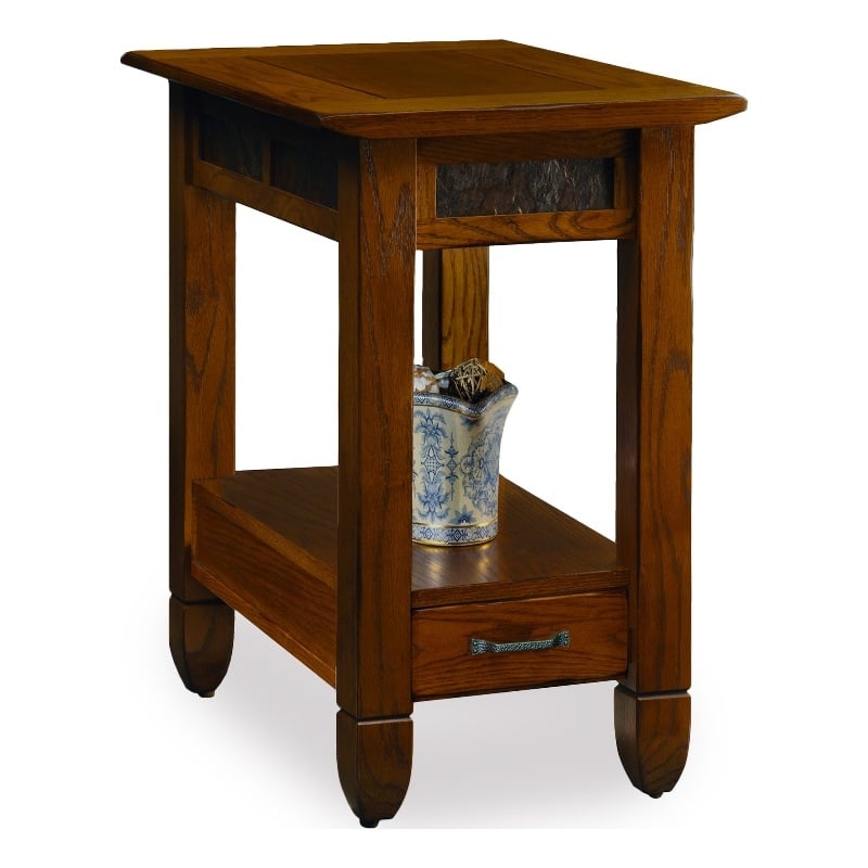 Leick Furniture Slatestone Chairside Wood End Table in a Rustic Oak Finish