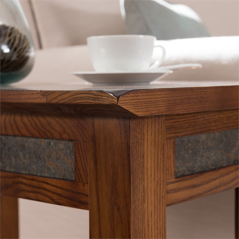 Leick Furniture Slatestone Wood Storage End Table in a Rustic Oak Finish
