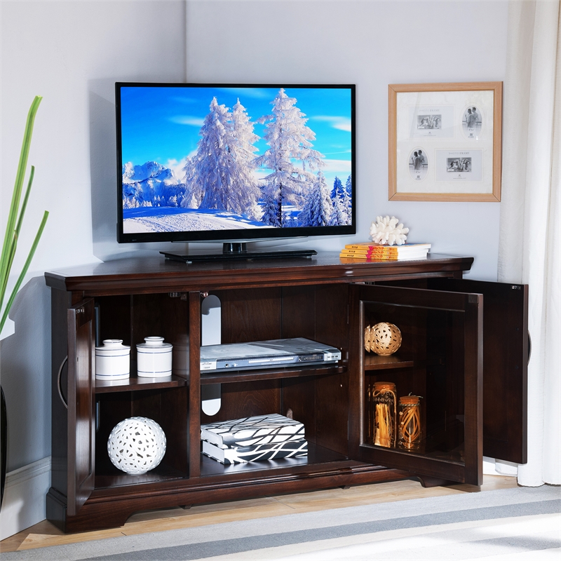 Leick Furniture 46" Wood Corner TV Stand with Storage in Chocolate