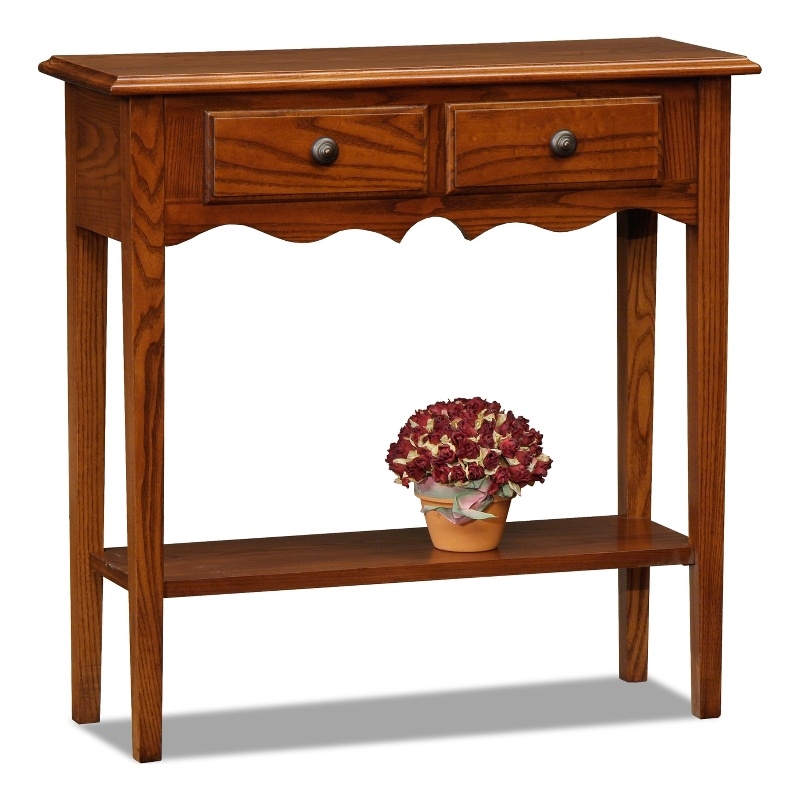 Leick Petite Two Drawer Wood Console Table in Medium Oak