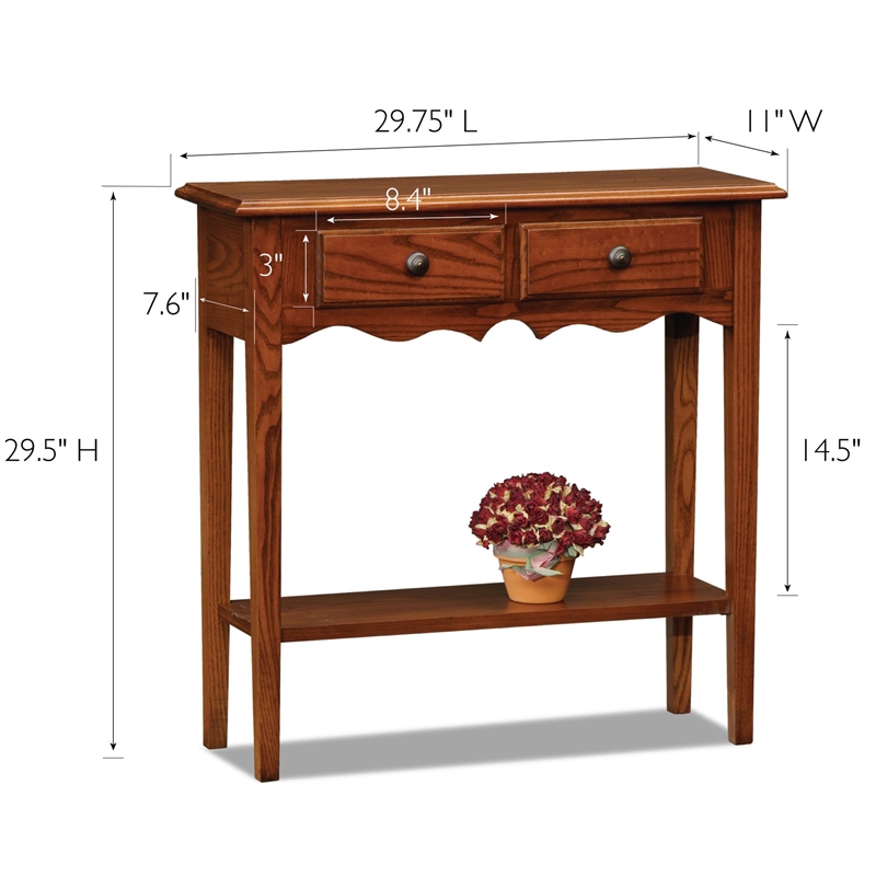 Leick Petite Two Drawer Wood Console Table in Medium Oak