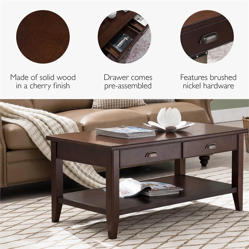 Leick Laurent Two Drawer Solid Wood Coffee Table in Chocolate Cherry