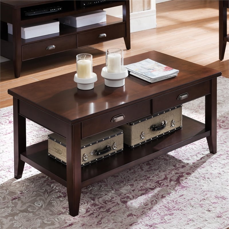 Leick Laurent Two Drawer Solid Wood Coffee Table in Chocolate Cherry