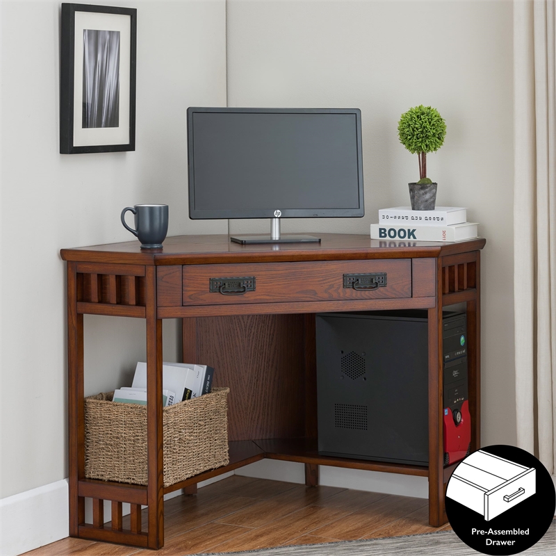 Leick Furniture Corner Computer Desk in Mission Oak