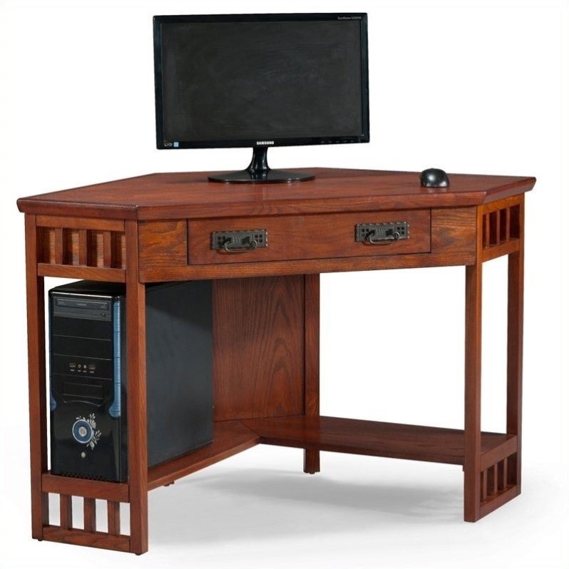 Leick Furniture Corner Computer Desk in Mission Oak