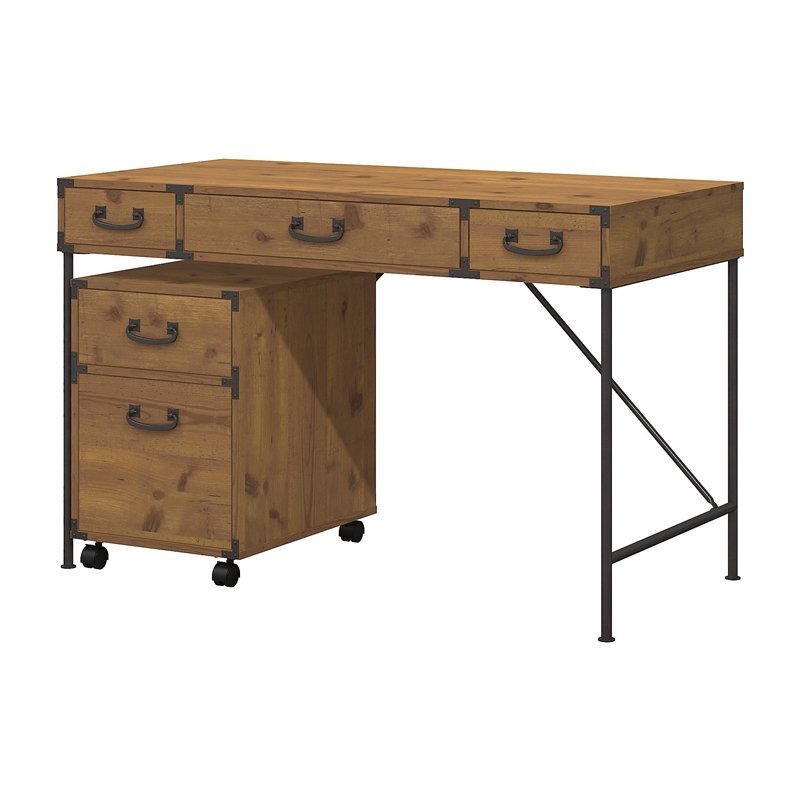 Kathy Ireland Office Ironworks 48w Writing Desk And Pedestal In