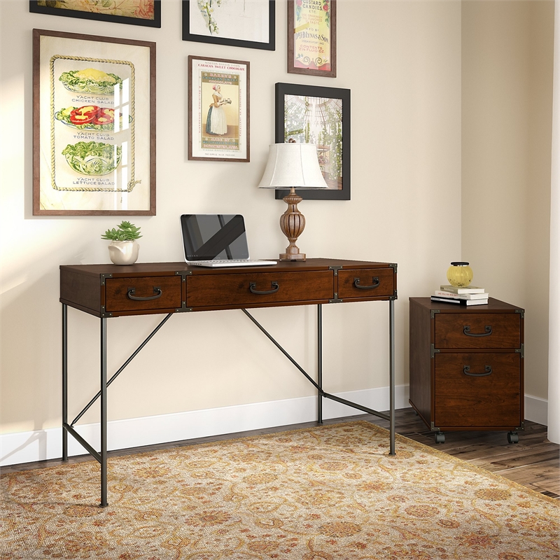 Kathy Ireland Office Ironworks 48w Writing Desk And Pedestal In