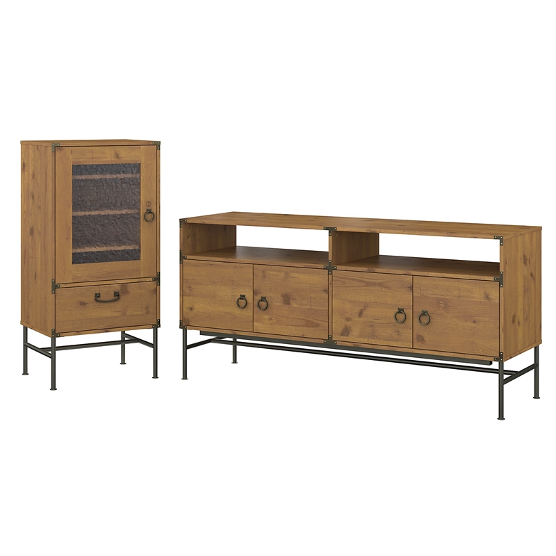 Ironworks 60w Tv Stand With Audio Storage Cabinet In Golden Pine Iw022vg