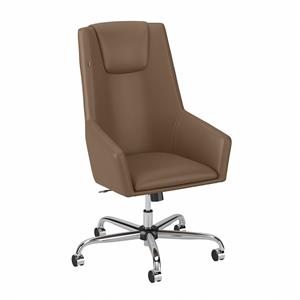 method high back leather box chair in saddle tan - bonded leather