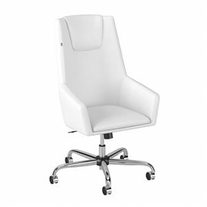 method high back leather box chair in white  - bonded leather