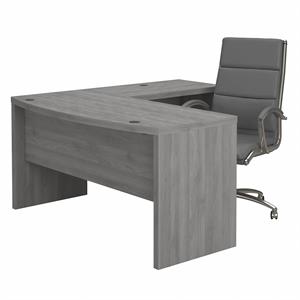 Echo L Shaped Bow Front Desk and Chair Set in Modern Gray - Engineered Wood