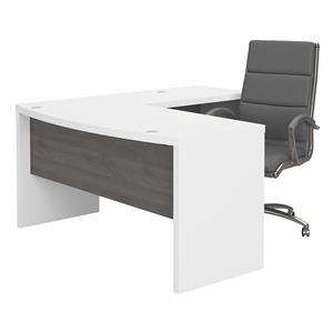 Echo L Shaped Bow Front Desk and Chair Set in White and Gray - Engineered Wood
