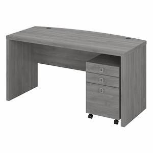 Echo Bow Front Desk with Mobile File Cabinet in Modern Gray - Engineered Wood