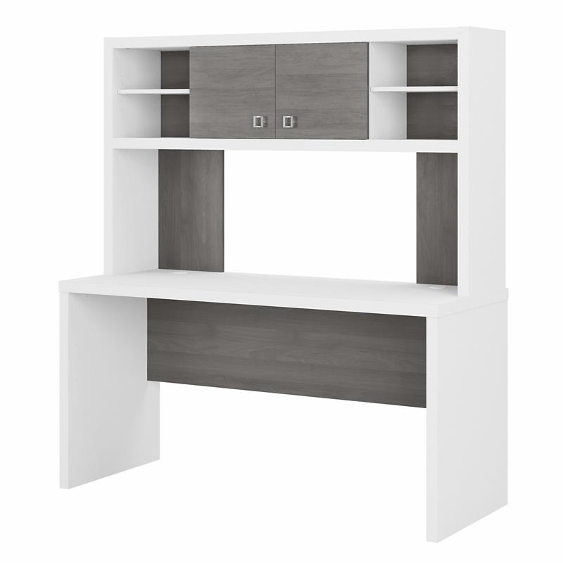 Echo 60W Credenza Desk with Hutch in Pure White/Modern Gray ...