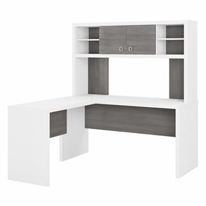Echo L Shaped Desk with Hutch in Pure White and Modern Gray - Engineered Wood