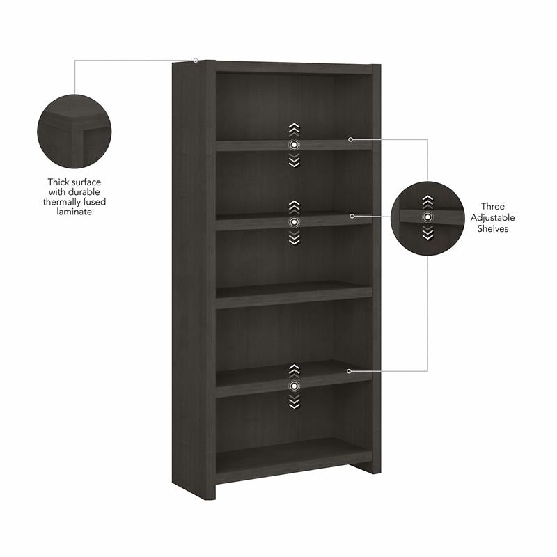 Echo 5 Shelf Bookcase in Charcoal Maple - Engineered Wood