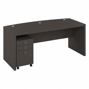 Echo 72W Bow Front Desk with Drawers in Charcoal Maple - Engineered Wood