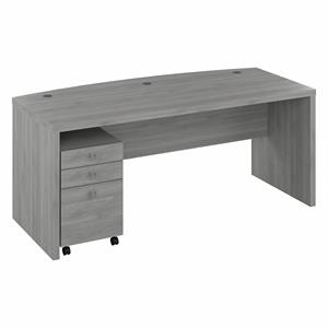 Echo 72W Bow Front Desk with Drawers in Modern Gray - Engineered Wood
